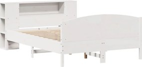 vidaXL Κρεβάτι Βιβλιοθήκη Χωρίς Στρώμα Λευκό 135x190 εκ Μασίφ Πεύκο