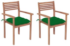 3062282 vidaXL Καρέκλες Κήπου 2 τεμ. από Μασίφ Ξύλο Teak με Πράσινα Μαξιλάρια Πράσινο, 1 Τεμάχιο