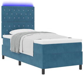 vidaXL κρεβάτι τύπου box spring με στρώμα και LED  σκούρο μπλε 90x190 εκατοστά βελούδο