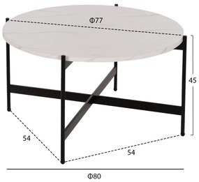 ΤΡΑΠΕΖΙ ΣΑΛΟΝΙΟΥ HM9588.05 MDF ΛΕΥΚΟ ΜΑΡΜΑΡΟ-ΜΑΥΡΗ ΜΕΤΑΛΛΙΚΗ ΒΑΣΗ Φ80x45Υεκ. - Μέταλλο - HM9588.05