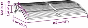 vidaXL Στέγαστρο Πόρτας Γκρι 150 x 75 εκ. από Πολυκαρβονικό