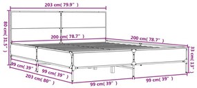 Πλαίσιο Κρεβατιού Sonoma Δρυς 200x200 εκ. Επεξ. Ξύλο &amp; Μέταλλο - Καφέ