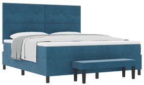 vidaXL Κρεβάτι με Κουτί Άνοιγμα με Στρώμα & Πάγκο Σκούρο Μπλε 180x200 εκ. Βελούδο