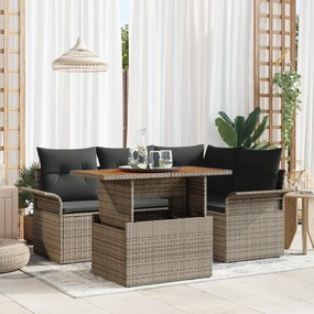 vidaXL Σετ Εξωτερικής Τραπεζαρίας 5 Τεμαχίων με Μαξιλάρια, Γκρι Πολυ Ράτταν Ακακία