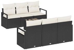 vidaXL Σετ Καναπέ Κήπου 7 Τεμαχίων με Μαξιλάρια Μαύρο Πολυ Ρατάν