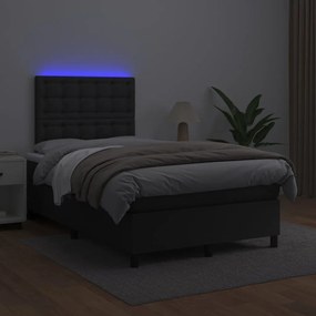 Κρεβάτι Boxspring με Στρώμα &amp; LED Μαύρο 120x200 εκ. Συνθ. Δέρμα - Μαύρο