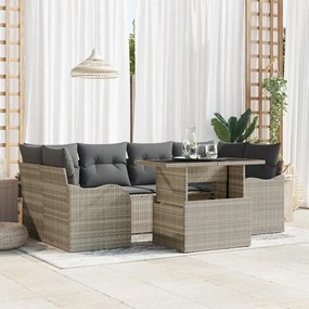vidaXL Σετ Κήπου 7 Τεμαχίων με Μαξιλάρια σε Ανοιχτό Γκρι, Πολυ Ράτταν