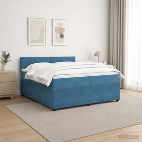 vidaXL Κρεβάτι box spring με στρώμα Μπλε 200 x 200 cm Βελούδο