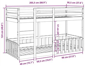 Κρεβάτι Κουκέτα Καφέ Κεριού 90x200 εκ. από Μασίφ Ξύλο Πεύκου - Καφέ