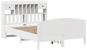 Κρεβάτι Βιβλιοθήκη Χωρίς Στρώμα 140x190 εκ Μασίφ Ξύλο Πεύκου - Λευκό