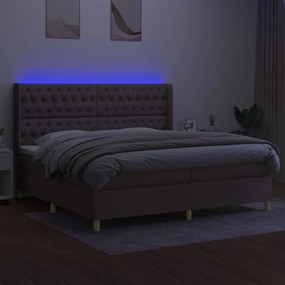 vidaXL Κρεβάτι Boxspring με Στρώμα &amp; LED Taupe 200x200 εκ. Υφασμάτινο