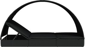 vidaXL Ξαπλώστρα 2 Ατόμων Στρογγ Οροφή Μαύρη 211x112x140εκ Συνθ. Ρατάν