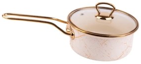 Κατσαρόλα με γυάλινο καπάκι Goldmann GM 4521-18B, 18x9 cm, 2l, Σμάλτο, Επαγωγή, Λευκό/Αρχαίο Χρυσό