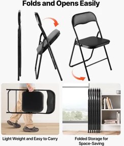 VEVOR 6 Pack Folding Chairs Portable Leather Chairs with Padded Cushion Black