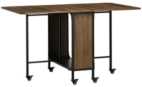 HOMCOM Κινητό Τραπέζι Πτυσσόμενο, 2 Πτυσσόμενες Επιφάνειες, 130 cm x 80 cm x 74 cm, Καφέ