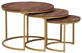 vidaXL Τραπεζάκια Καφέ Στερεών 3 pcs Μασίφ ξύλο μάνγκο και χάλυβας