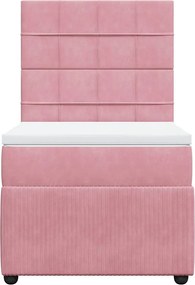 vidaXL Κρεβάτι Boxspring με Στρώμα Ροζ 90x190 εκ. Βελούδινο