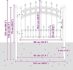 vidaXL Πύλη Φράχτη με Στρογγυλή Κορυφή KAMPEN 103 x 75 εκ. Ατσάλι Γκρι