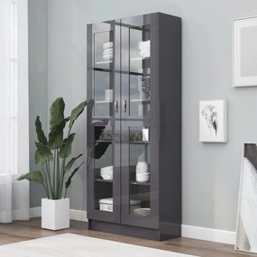 vidaXL Βιτρίνα Γυαλιστερό Γκρι 82,5 x 30,5 x 185,5 εκ. Μοριοσανίδα