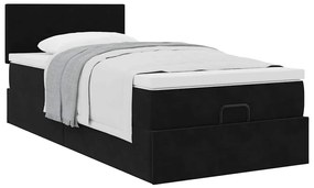 vidaXL Οθωμανικό κρεβάτι με στρώμα Μαύρο 90x200cm Velvet