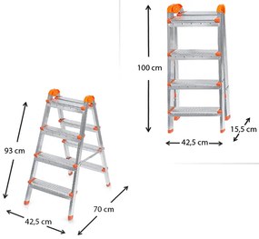 Σκάλα Double Step Perilla μεταλλική 4+4 σκαλοπάτια 93εκ.