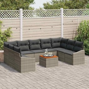 vidaXL Σετ Καναπέ Κήπου με μαξιλάρι 10 pcs Γκρι Πολυ ράταν