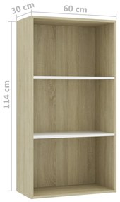 vidaXL Βιβλιοθήκη με 3 Ράφια Λευκό/Sonoma 60x30x114 εκ. Μοριοσανίδα