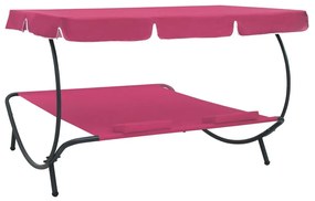 Ξαπλώστρα - Κρεβάτι Διπλή Ροζ με Σκίαστρο και Μαξιλάρια - Ροζ