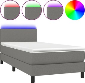 vidaXL Κρεβάτι Boxspring με Στρώμα &amp; LED Σκ.Γκρι 80x200 εκ. Υφασμάτινο