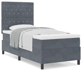 vidaXL Κρεβάτι Box Spring με Στρώμα Σκούρο Γκρι 90x200 εκ. Βελούδο