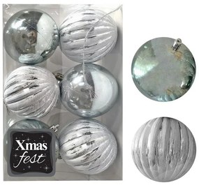 Σετ Μπάλες 6τμχ Μιξ Ανάγλυφες Αντικέ Γκρι-Πράσινο Δ7εκ. Xmas fest 93-3562