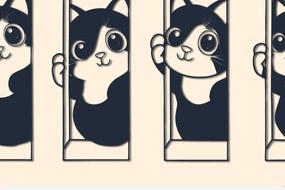 Σετ των 3 Intra απο ξύλο plywood 3mm-4mm πάχος - Γάτα Cricut που κρυφοκοιτάζει από ένα παράθυρο Δίασταση 4x4 cm INTRAFABR-104793795