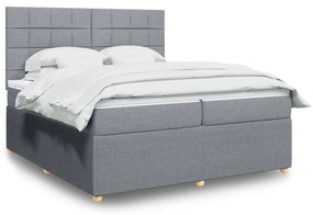 Κρεβάτι Boxspring με Στρώμα Ανοιχτό Γκρι 200x200 εκ. Υφασμάτινο