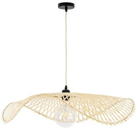 GloboStar® MELEMELE 01841 Boho Κρεμαστό Φωτιστικό Οροφής Μονόφωτο 1 x E27 AC220-240V IP20 - Φ75 x Υ10cm - Μπεζ Ξύλινο Μπαμπού Πλέγμα - 5 Χρόνια Εγγύηση