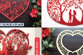 Σετ των 3 Intra απο ξύλο plywood 3mm-4mm πάχος - Πακέτο υ Cricut Flower Heart Cut Δίασταση 4x4 cm INTRAFABR-89661392