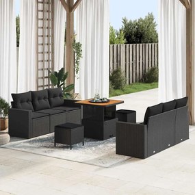 vidaXL Σετ Καναπέ Κήπου Ρυθμιζόμενο ύψος 9 pcs Μαύρο συνθετικό ρατάν