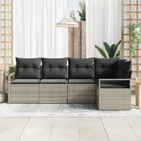 vidaXL Σετ Καναπέ 5 Τεμαχίων με Μαξιλάρια Ανοιχτό Γκρι Πολυ Ρατάν