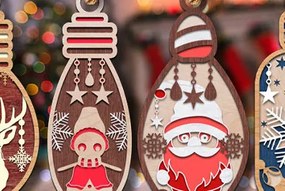 Σετ των 3 Intra απο ξύλο plywood 3mm-4mm πάχος Χριστουγεννιάτικο Στολίδι κοπής με λέιζερ Δίασταση 8x8 cm INTRAFABR-80937985