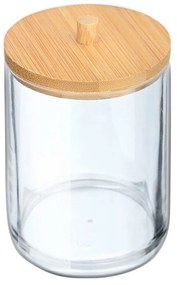 Κουτί Αποθήκευσης Για Δίσκους Ντεμακιγιάζ Bamboo Essentials 02-17651 7x7x12cm Με Καπάκι Clear-Natural Estia Plastic,Bamboo