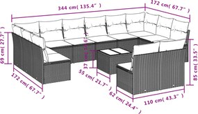 vidaXL Σετ Καναπέ Κήπου 13 τεμ. Καφέ από Συνθ. Ρατάν με Μαξιλάρια