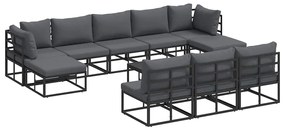 vidaXL Σετ Καναπέ Κήπου με μαξιλάρι 11 pcs Μαύρο Αλουμίνιο