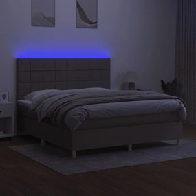 vidaXL Κρεβάτι Boxspring με Στρώμα &amp; LED Taupe 180x200 εκ. Υφασμάτινο
