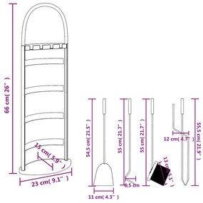 Σετ Εργαλείων Τζακιού 5 τεμ. 23x15x66 εκ. από Ατσάλι - Μαύρο