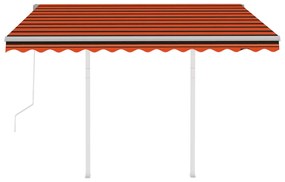 vidaXL Τέντα Συρόμενη Αυτόματη με Στύλους Πορτοκαλί / Καφέ 3 x 2,5 μ.