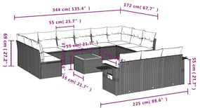 vidaXL Σαλόνι Κήπου Σετ 14 Τεμαχίων με Μαξιλάρια Μαύρο Συνθετικό Ρατάν