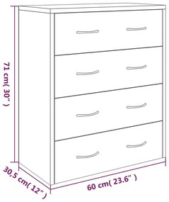 Συρταριέρα με 4 Συρτάρια Γυαλιστερή Λευκή 60 x 30,5 x 71 εκ. - Λευκό