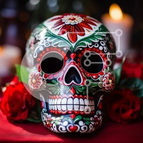Intra Συλλεκτικό Ξύλινο Παζλ Plywood  4mm - Πολύχρωμο Sugar Skull για την Ημέρα των Νεκρών Σε Ξύλινο Κουτί - Διαστάσεις: 10x10 cm – 25 κομμάτια