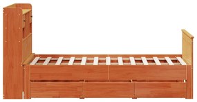 Κρεβάτι Βιβλιοθήκη Χωρίς Στρώμα 135x190 εκ Μασίφ Ξύλο Πεύκου - Καφέ