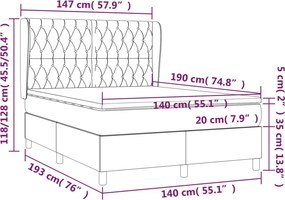 vidaXL Κρεβάτι Boxspring με Στρώμα Μαύρο 140x190 εκ. Βελούδινο