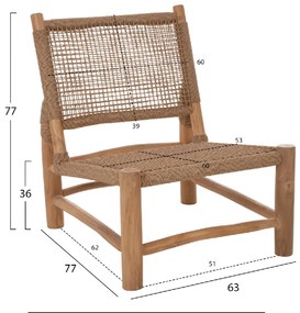 ΚΑΡΕΚΛΑ LONDER HM5986 ΞΥΛΟ TEAK ΣΕ ΦΥΣΙΚΟ ΚΑΙ ΣΥΝΘΕΤΙΚΟ RATTAN 63x77x77Υεκ.